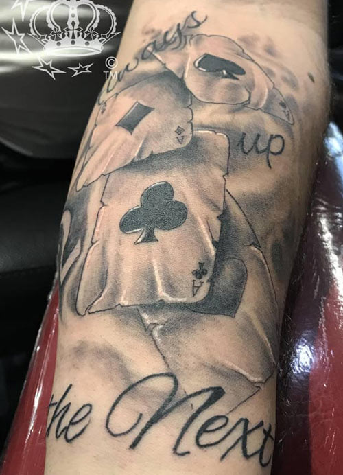 cards tattoo done by Infierno pain ink Queens NY