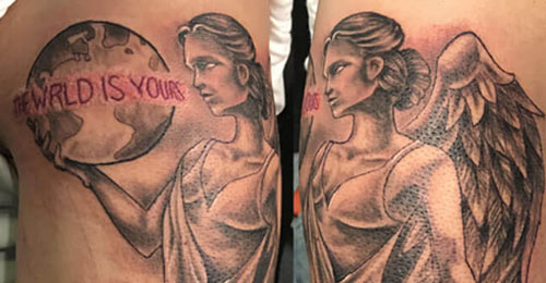 tatuaje el mundo es tuyo Por Infierno Queens NY
