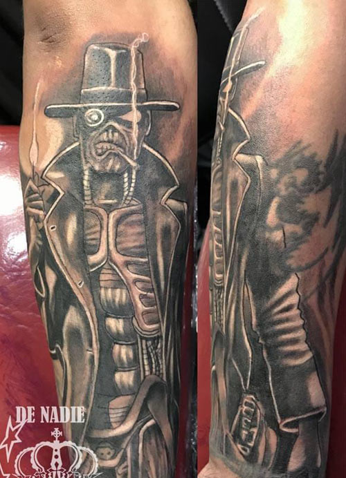 Eddie iron maiden tattooo done by Infierno Queens NY