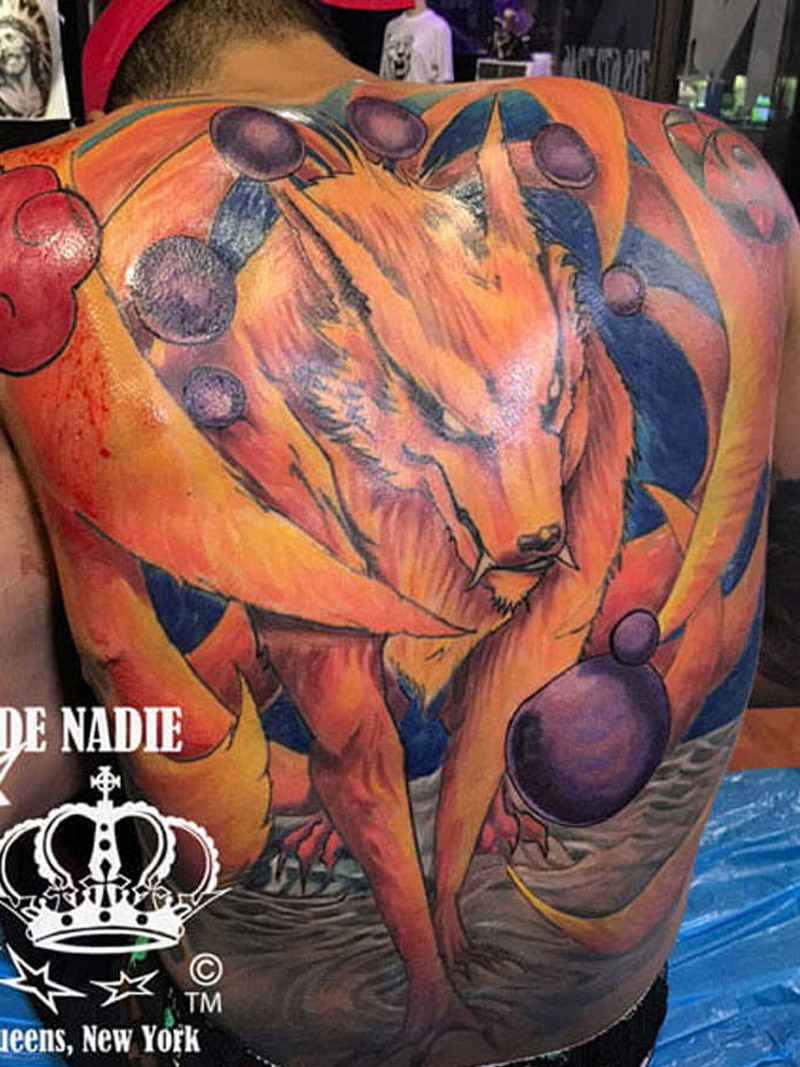 Full back color tattoo done by Infierno Queens NY