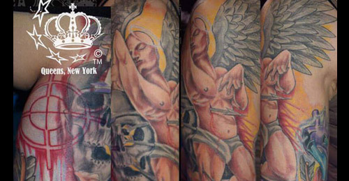Amgel tattoo done by Infierno Pain ink Queens NY