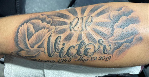 rest in peace tattoo done by Rene pain ink Queesn